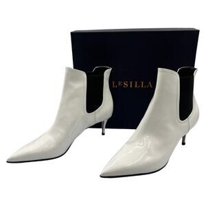 Le Silla Patent Leather Pointed Toe Stiletto Heel Ankle Boots White Size 37/7
